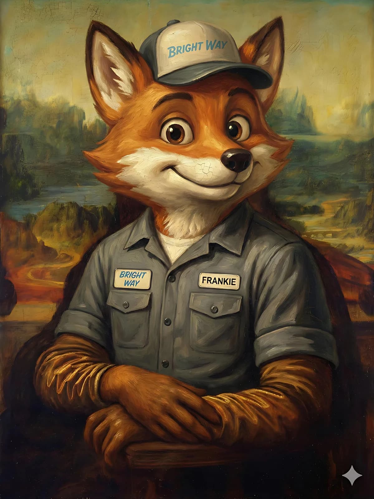 Frankie the fox visiting the Mona Lisa