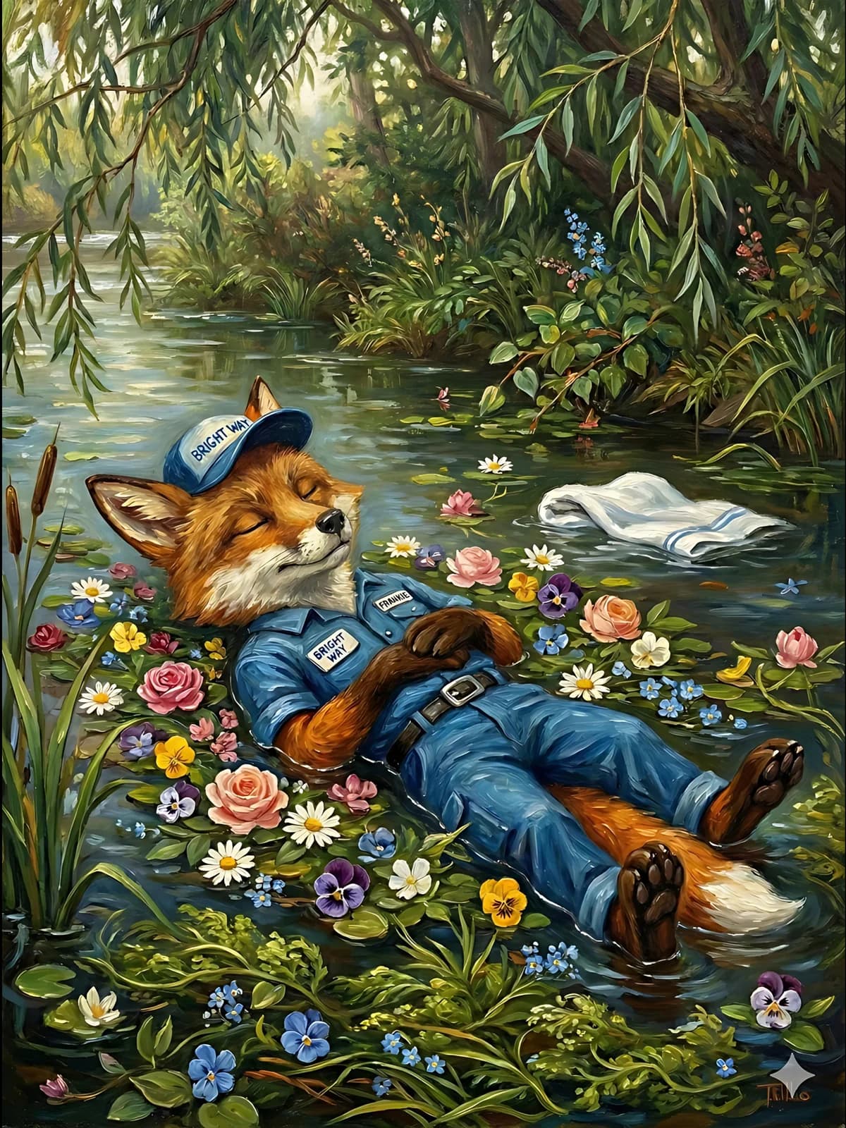 Frankie the fox with Ophelia by Millais
